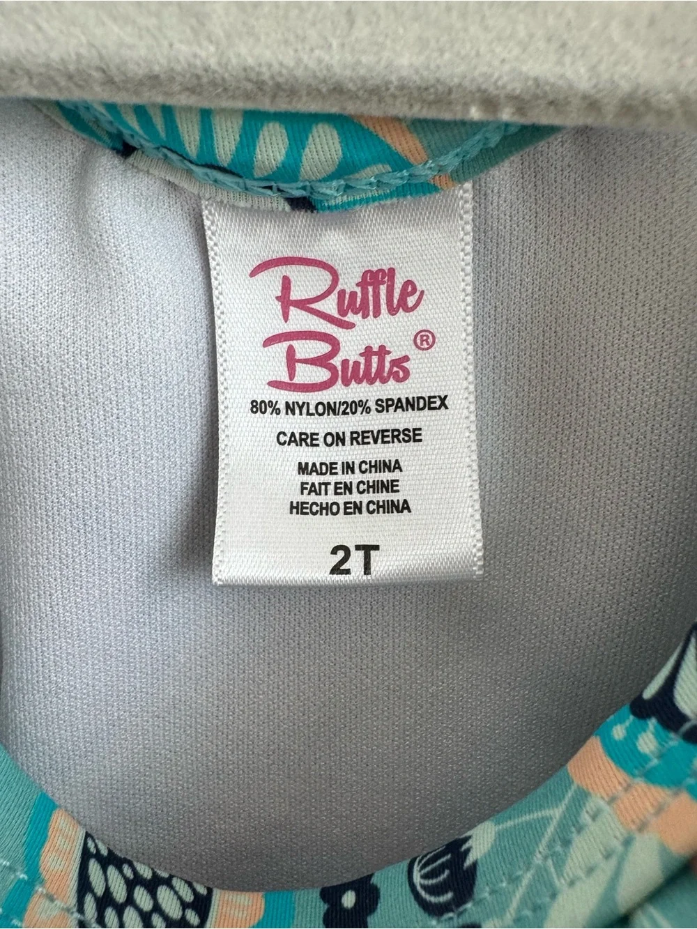 RuffleButts 2T Teal Retro Floral Flutter One-Piece Swimsuit UPF 50+